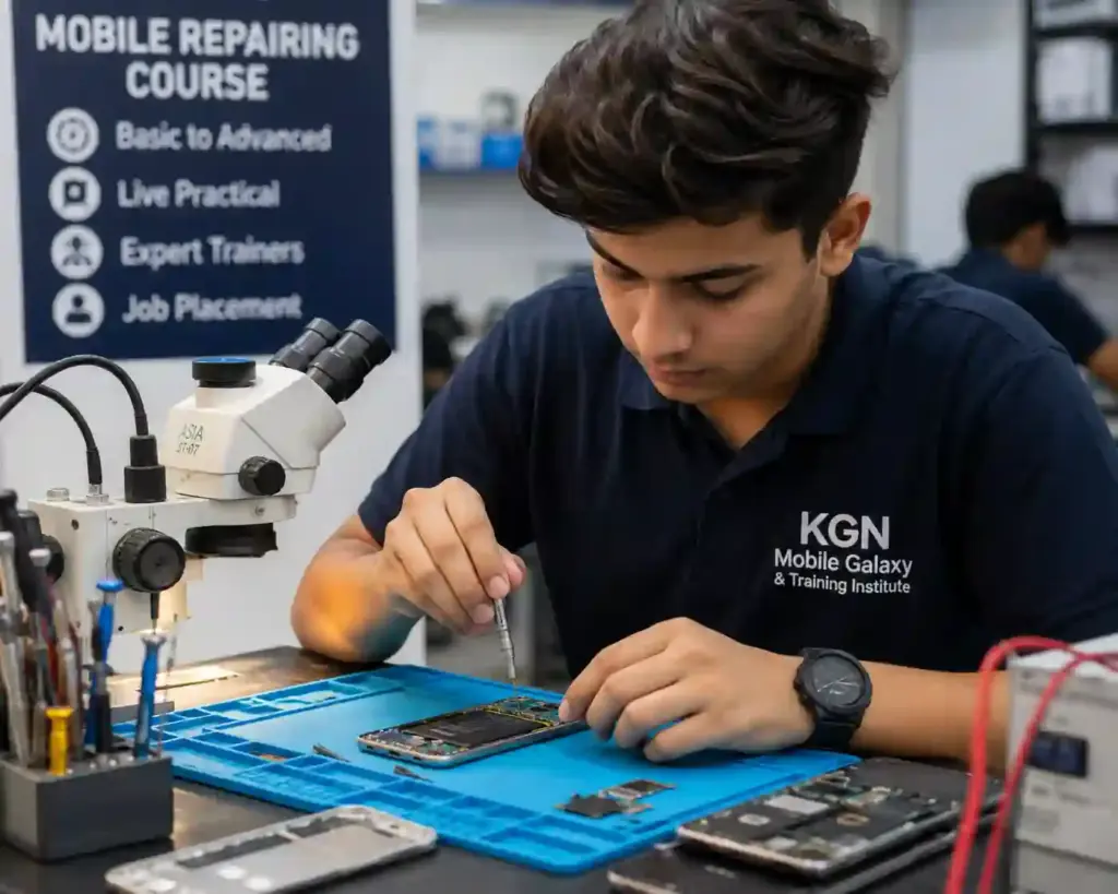 student repairing phone in kgn mobile repairing institute